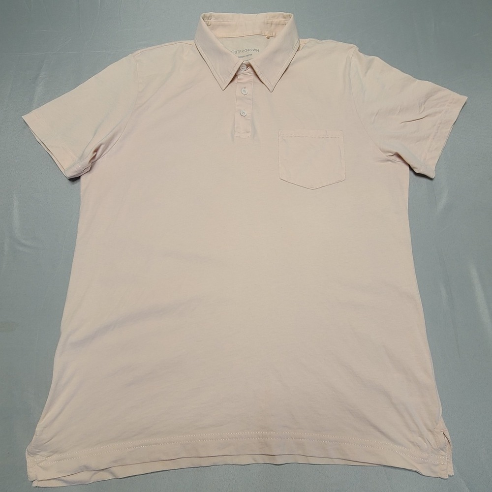 Outerknown Polo Shirt Mens Medium Peach Organic Pima Cotton Short Sleeve Pocket - Picture 2 of 7